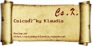 Csicsáky Klaudia névjegykártya